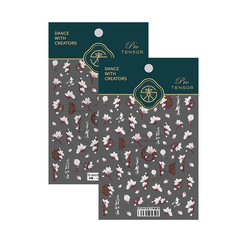 5D Magnolia Nail Art – Soft White Florals with Embossed Texture