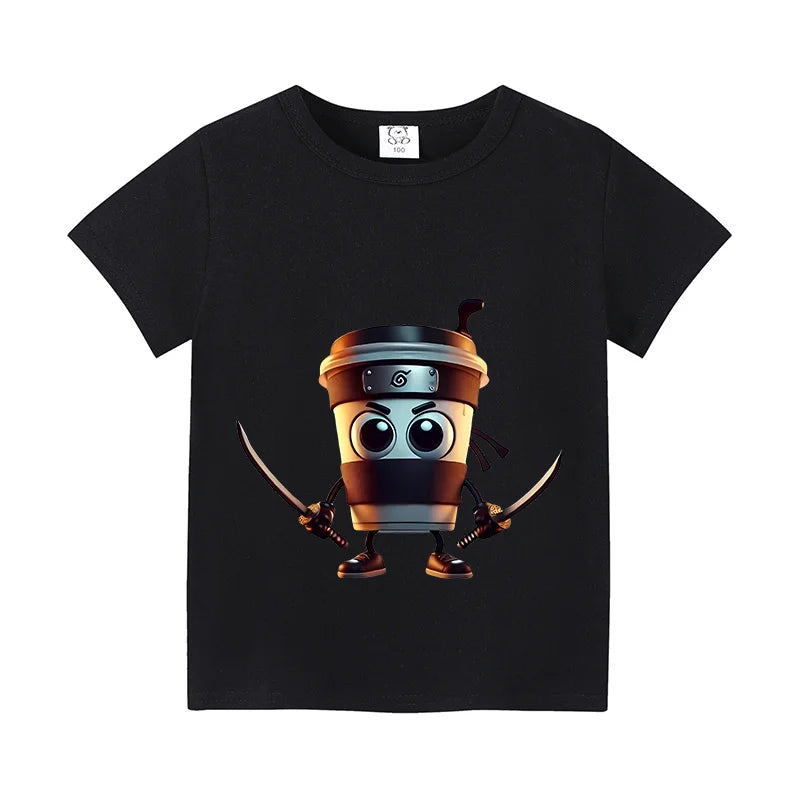 Italian Brainrot Animals Kids Cotton T-shirt Cappuccino Assassino  Tops for Kids Funny Cartoon Print Cute Tee Summer Clothing