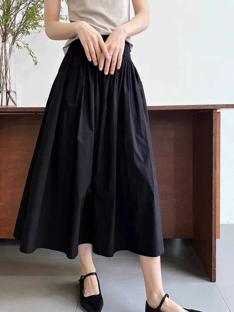 Elegant High-Waisted Pink A- Line Skirt Sweet Umbrella Design Sensibility Plenty of Pleats Medium-Length Women's Fashion