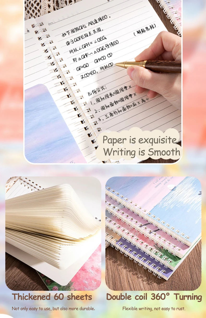 A5 Oil Painting Cover Coil Lined Notebook Set 1/2 Random Cute Books Kawaii Korean Stationery School Supplies for Students