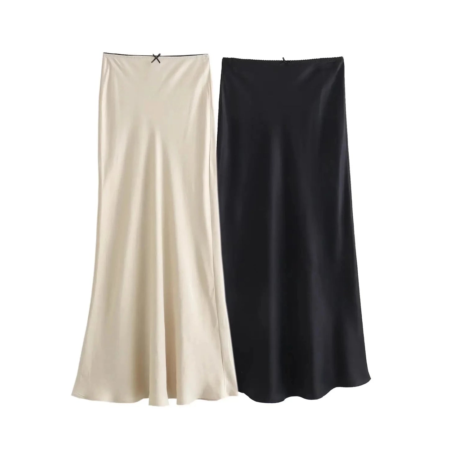 TRAFZA Women Satin Skirt High Waist Midi Skirt Stylish Long Skirts For Women Fashion Chic And Elegant Woman Skirt Streetwear