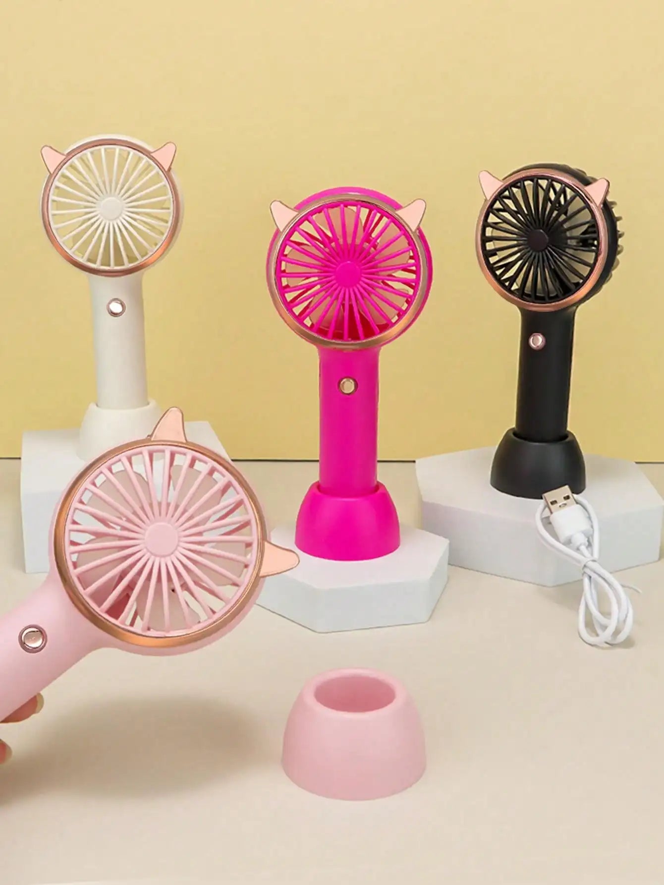 Cute Cat Ear Portable 3-speed Adjustable LED Lamp Holder Mini Fan Suitable for Office Outdoor Travel, The Best Summer Partner