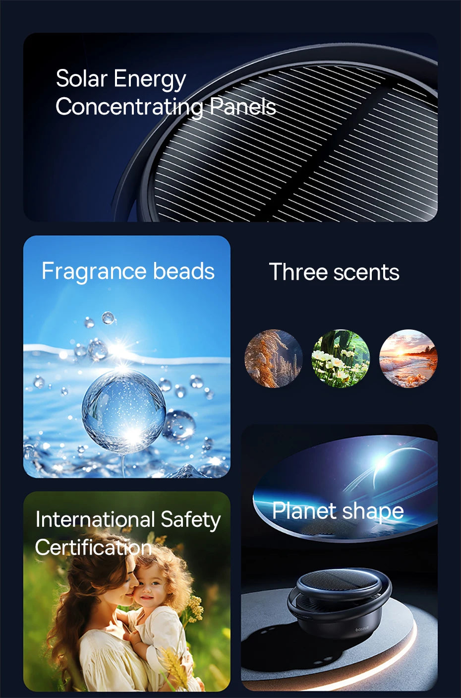 Baseus Solar Car Air Freshener Auto Flavoring Ornament Perfume Decor Interior Car Accessories Rotating Aromatherapy Oil Diffuser