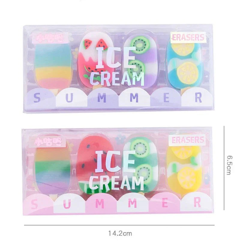 Umi’s Kawaii Ice Cream Eraser Set – Cute Cartoon Rubber Mini Erasers for Kids, School & Office Stationery Fun