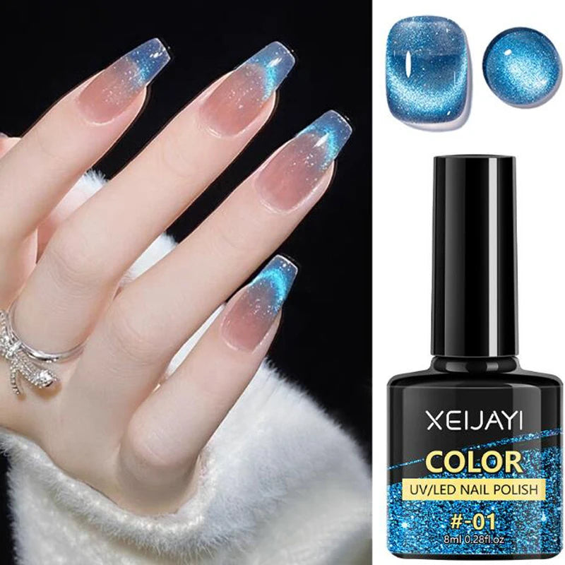 Silk Cat Eye Gel Polish – 9 Sparkling Colors with Magnetic Moonlight Effect (5g Each)