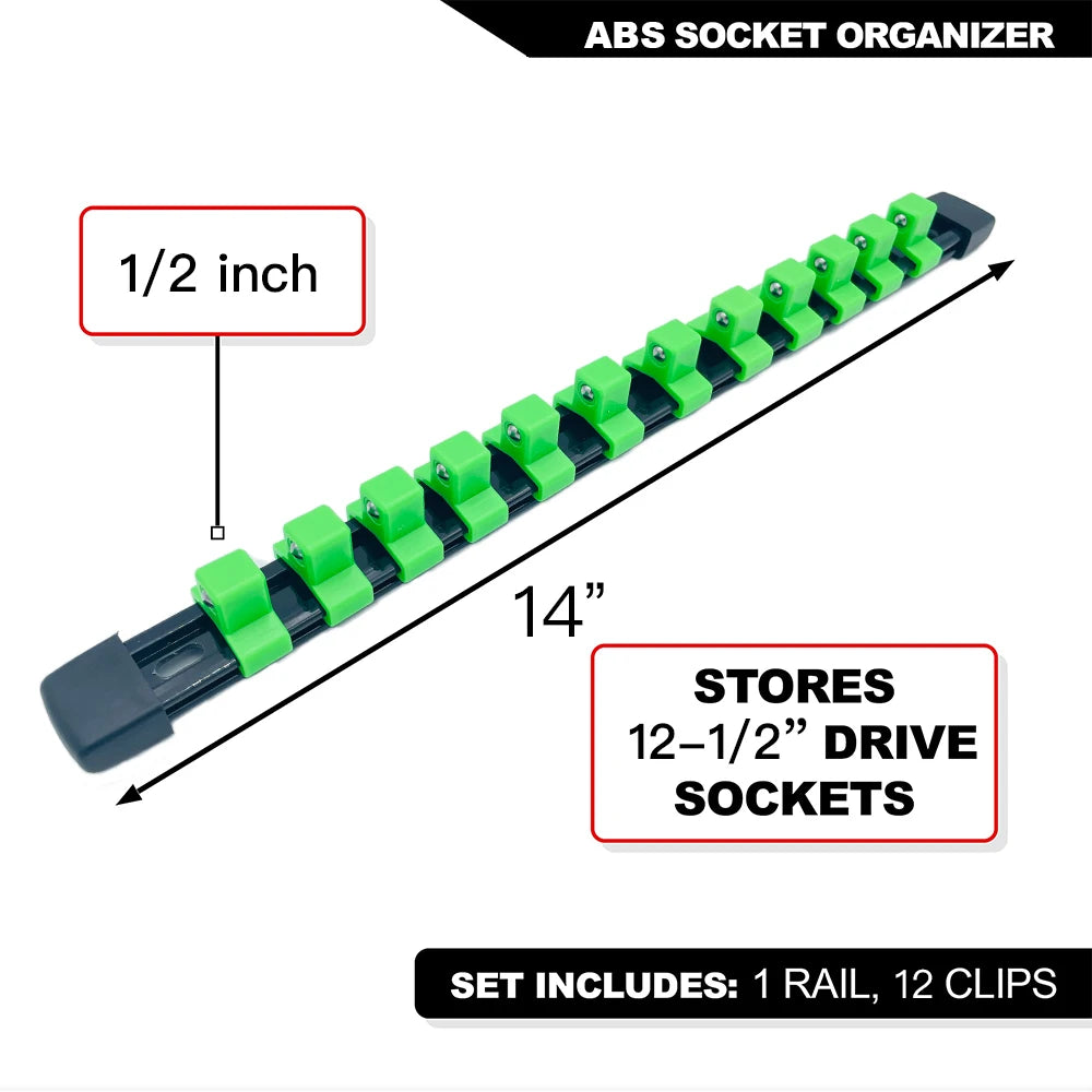 Socket Organizer Set 1/4-Inch 3/8-Inch 1/2-Inch Socket Organizer for Tool Box Drawer Drive Socket Trays, Socket Holder Clip Rail