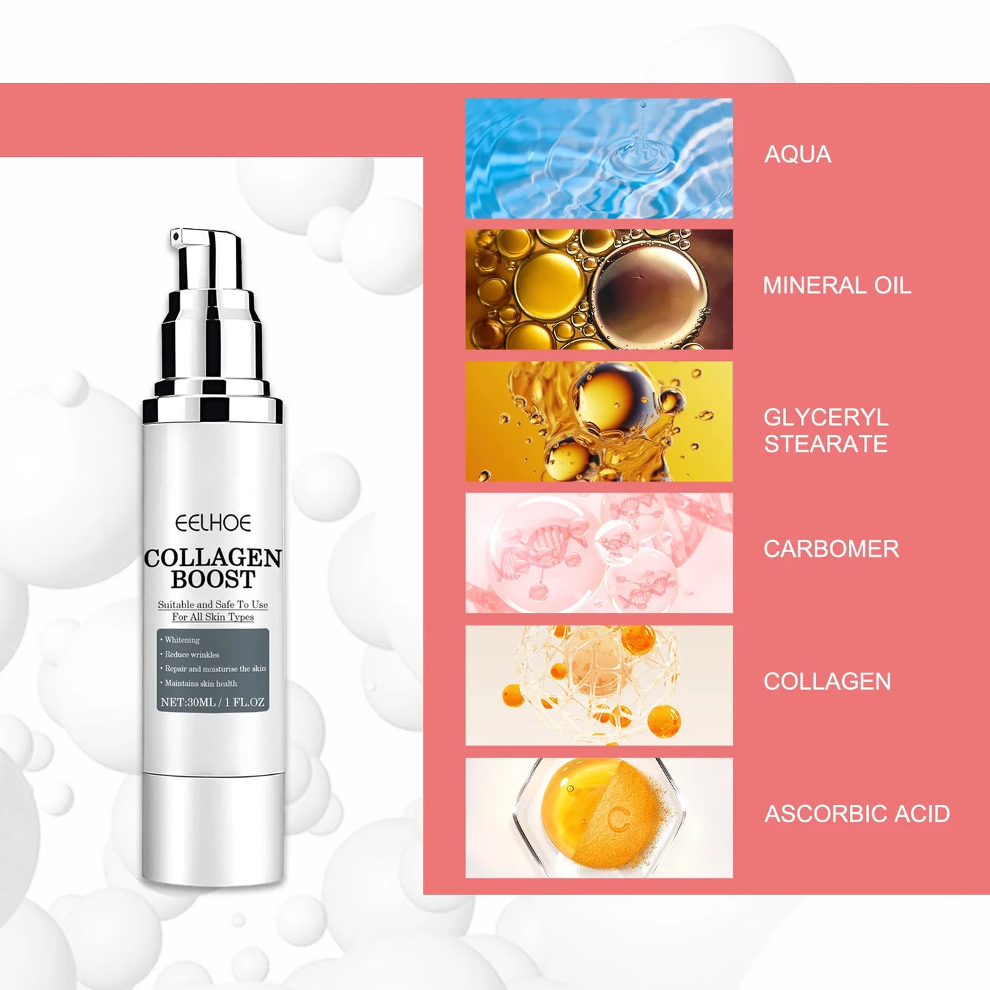 Collagen Booster Face Cream Moisturizing Firming Skin Care for Women Reduces Wrinkles Fine Lines 30ml Hyaluronic Acid Skincare