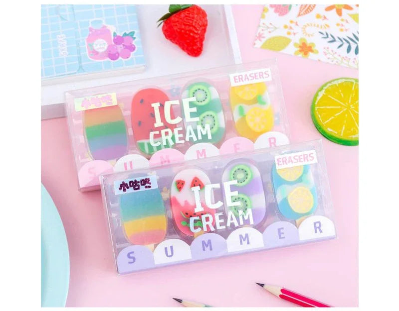 Umi’s Kawaii Ice Cream Eraser Set – Cute Cartoon Rubber Mini Erasers for Kids, School & Office Stationery Fun