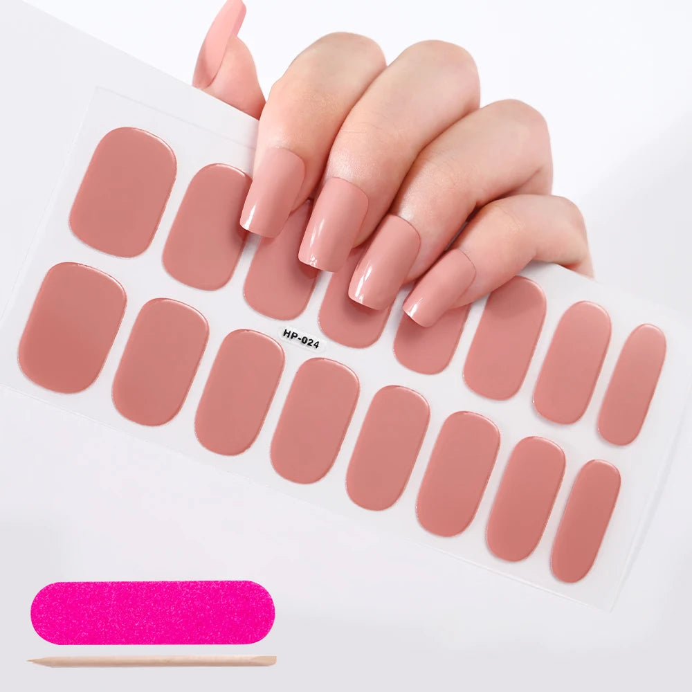 Semi-Cured Gel Nail Wraps – 16 Oval Tips with Solid Colors + File & Stick Kit