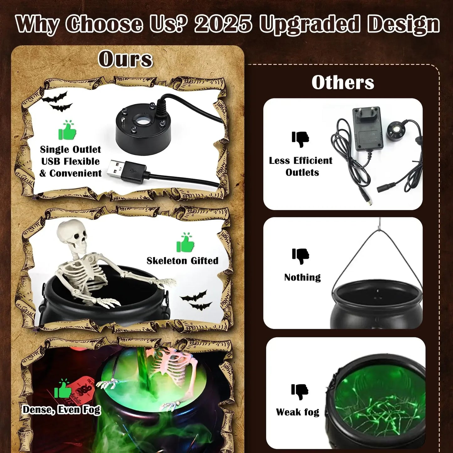 Halloween WitchCauldron with LED Light & Fog Mist Maker  Skeleton Decor for Spooky Hocus Pocus Party, Home, Halloween Party
