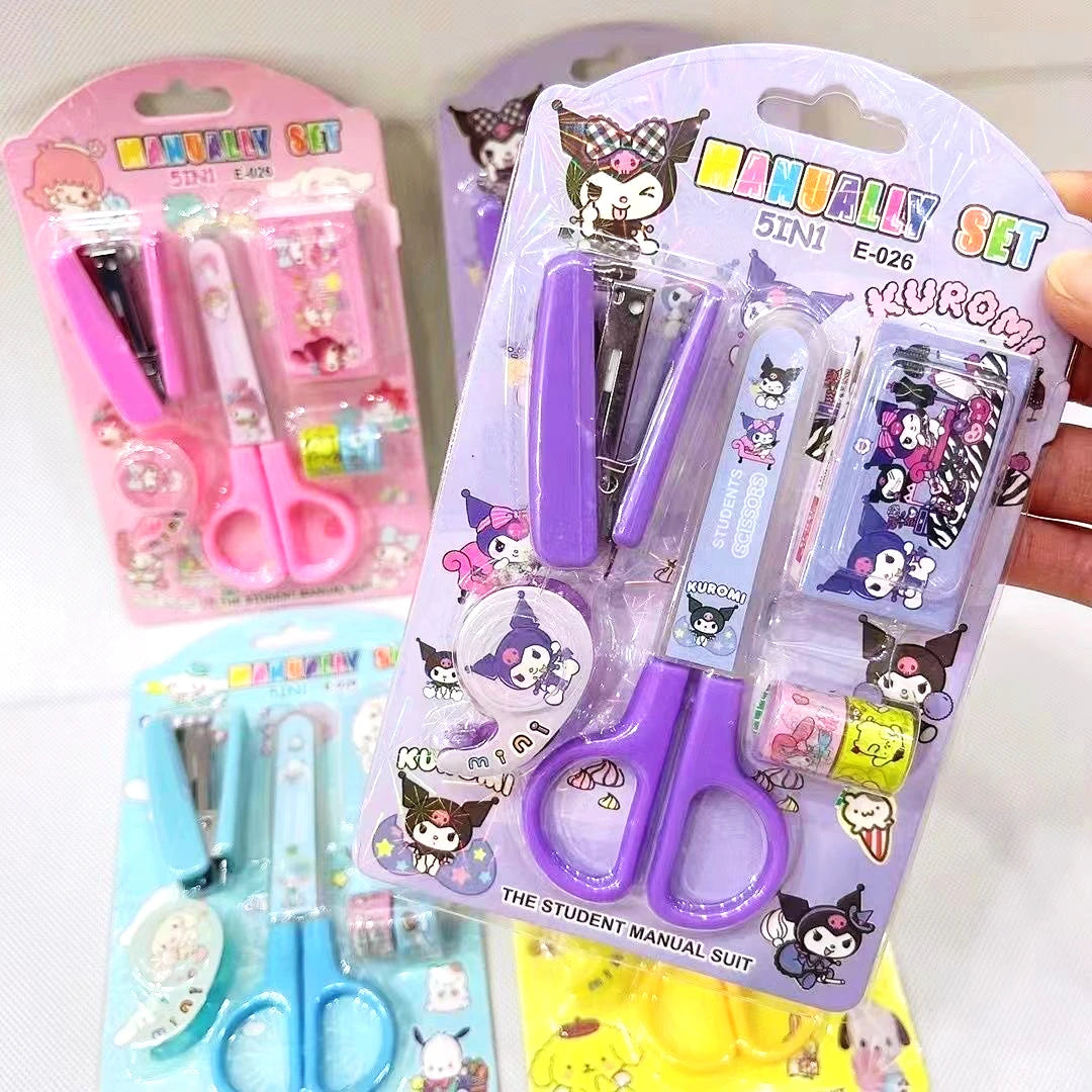 Kuromi & Hello Kitty Cartoon Stationery Set – Stapler & Tape Combo for Students, School Projects & Home Book Binding