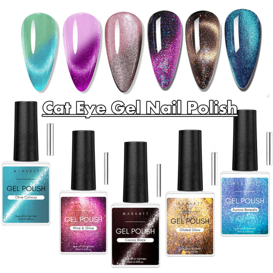 Makartt Cat Eye Nail Polish – Holographic Jelly Gel with Magnet for Home & Salon Use
