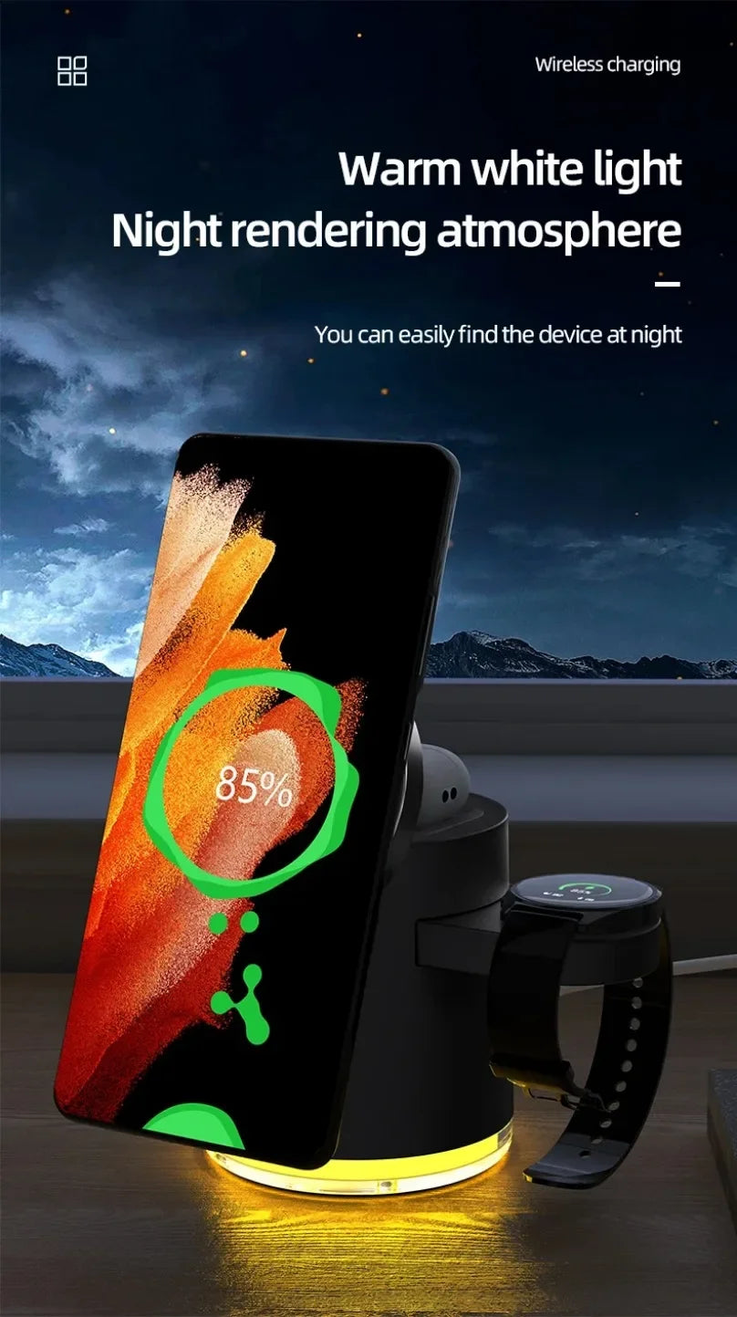 Fast Charging Dock Stand QI2 Wireless Charger Night Light 4 in 1 For Magsafe iPhone 16 15 14 Pro Max Airpods Pro 2-8 Apple Watch