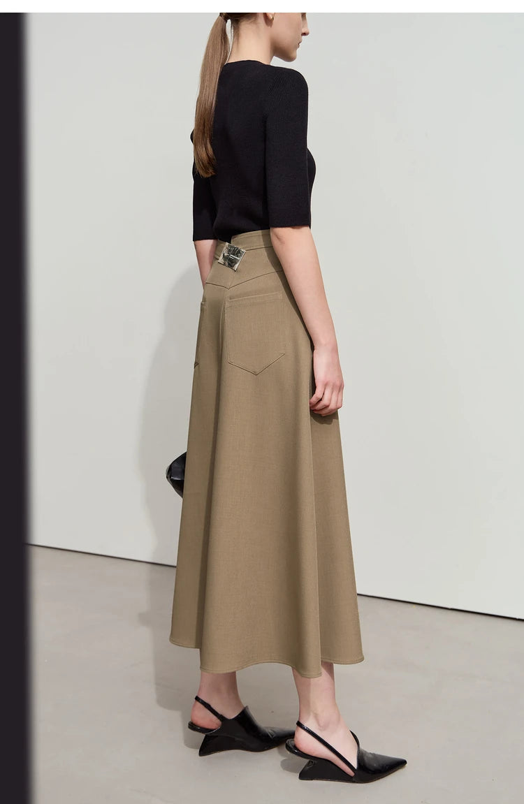 Amii Minimalist Spring New Commuter Asymmetrical Oblique Placket Split Skirt Non Ironing Anti Wrinkle A Shape Skirt 12551003