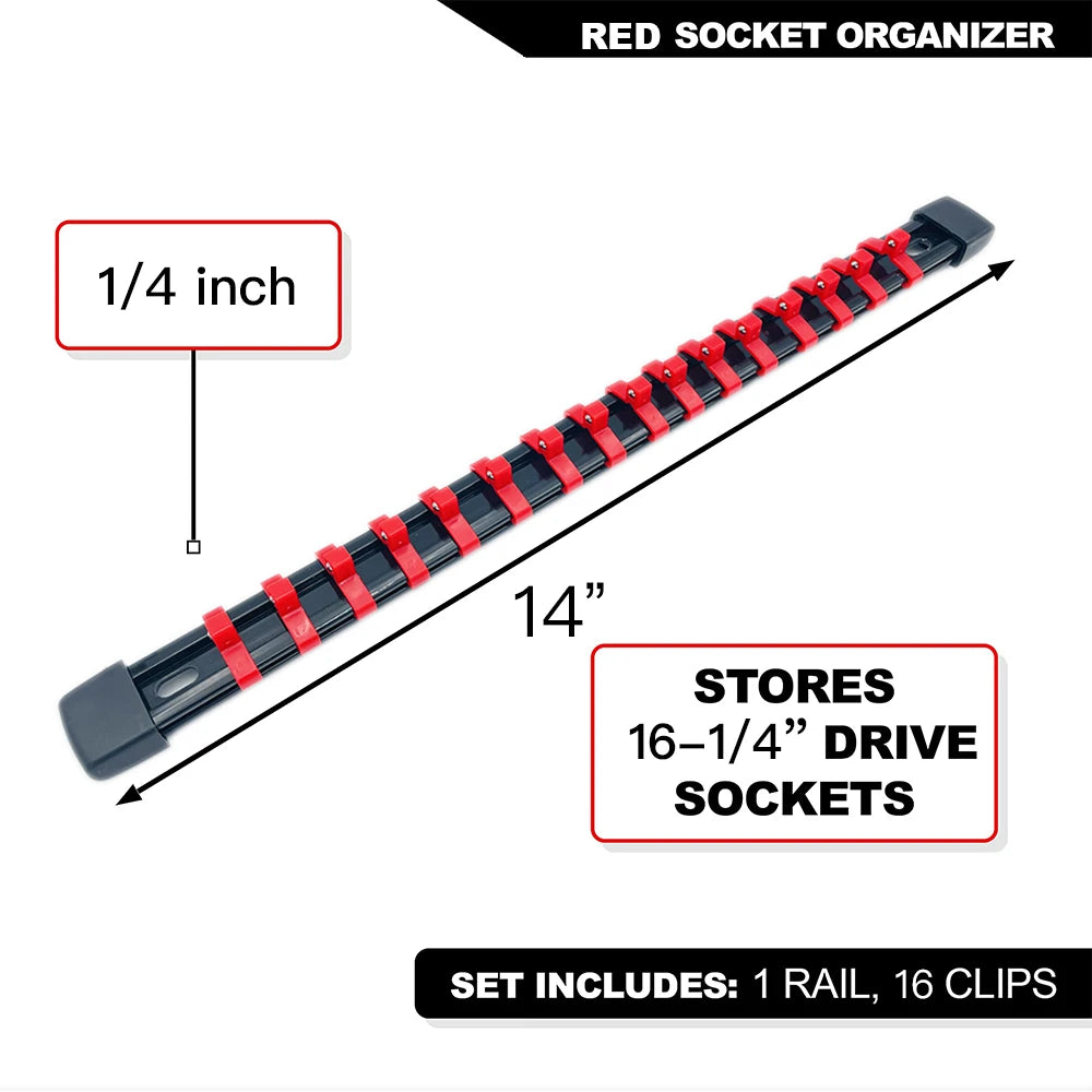 Socket Organizer Set 1/4-Inch 3/8-Inch 1/2-Inch Socket Organizer for Tool Box Drawer Drive Socket Trays, Socket Holder Clip Rail