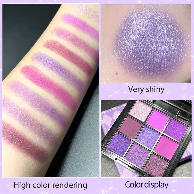 9-Grid Red Eyeshadow Palette Purple Glitter Pearlescent Matte Eye Shadow Shimmer Makeup Long Lasting Women Beauty Eye Cosmetics