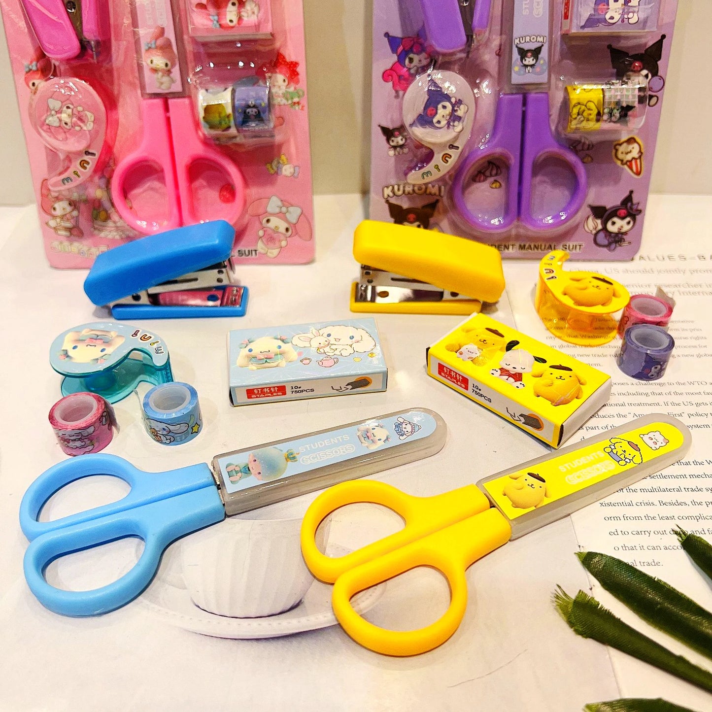 Kuromi & Hello Kitty Cartoon Stationery Set – Stapler & Tape Combo for Students, School Projects & Home Book Binding