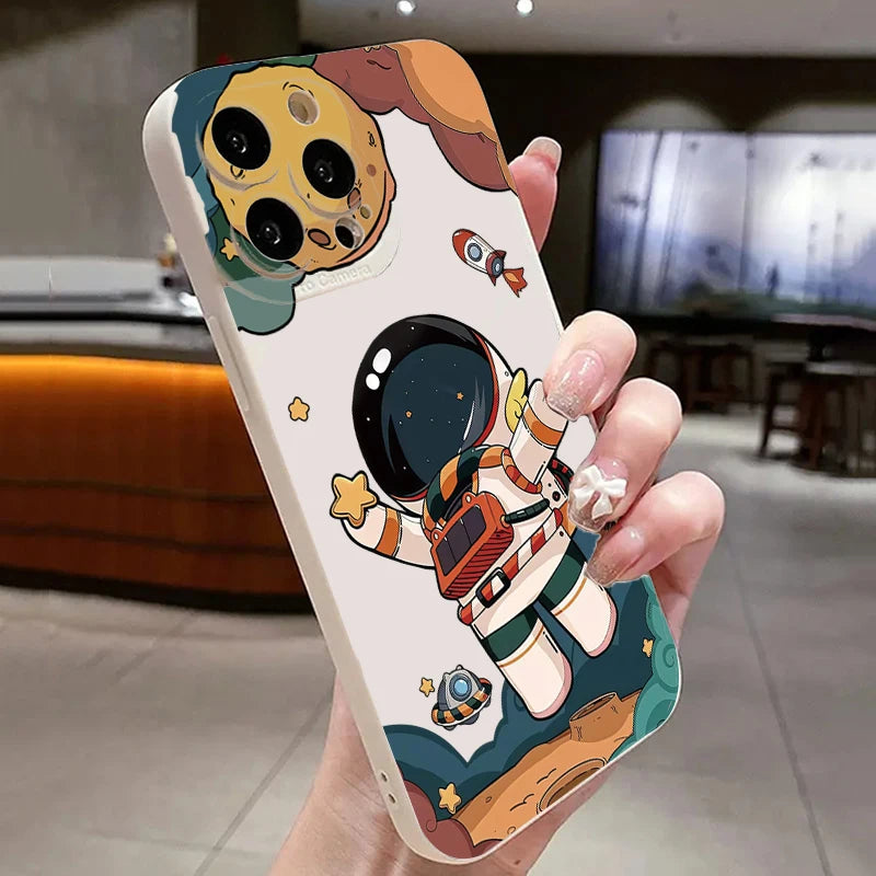 Cartoon Astronaut Phone Case For Xiaomi 13 12 11 Lite 5G 14 14T 13T 12T 12X Poco X7 X6 X5 X3 F5 F6 M6 Pro Shockproof Soft Cover