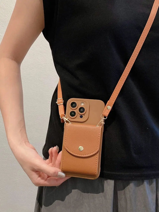 Wallet Leather Crossbody Neckband Lanyard Phone Case for iPhone 16 11 15 13 14 Pro Max XR X XS Max Multi Card Slot Purse Cover