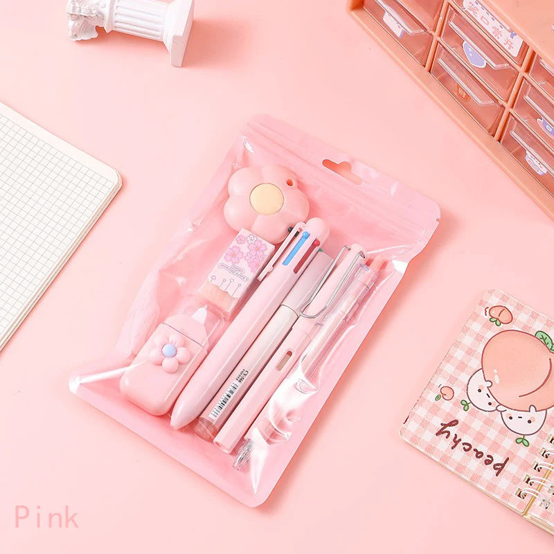 7-Piece Kawaii Korean Stationery Set – Cute Essentials for Students, Office & Study with Souvenir-Style Charm