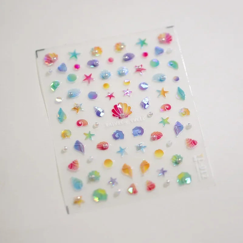 Colorful & Fun Beach Bloom Nail Art – 5D Stickers with Coral, Petals & Ocean Charms