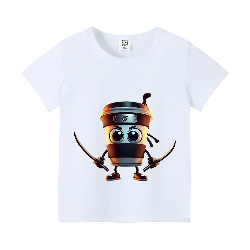 Italian Brainrot Animals Kids Cotton T-shirt Cappuccino Assassino  Tops for Kids Funny Cartoon Print Cute Tee Summer Clothing