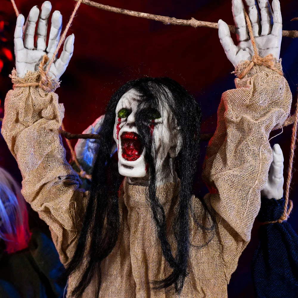 Halloween decoration hanging ghost crawling ghost long hair skeleton haunted house secret room horror props joint movable 2025