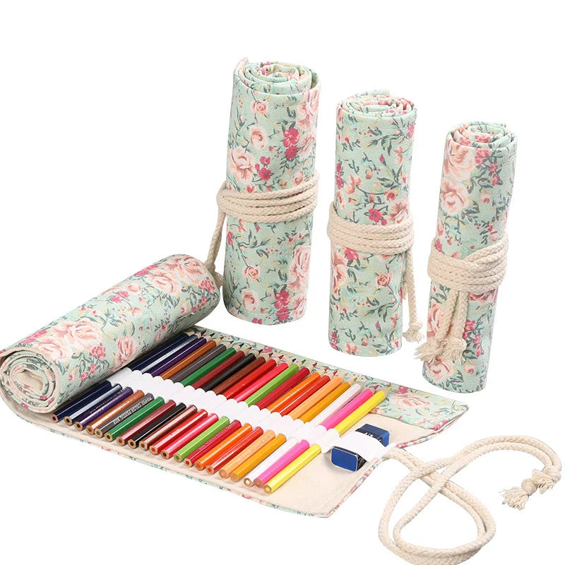 Colorful Canvas Pencil Roll – 12 to 72 Slot Organizer for Students, Artists & School Supplies