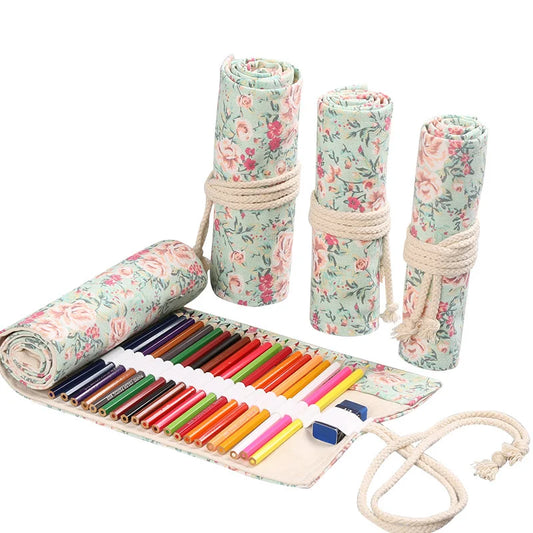 Colorful Canvas Pencil Roll – 12 to 72 Slot Organizer for Students, Artists & School Supplies