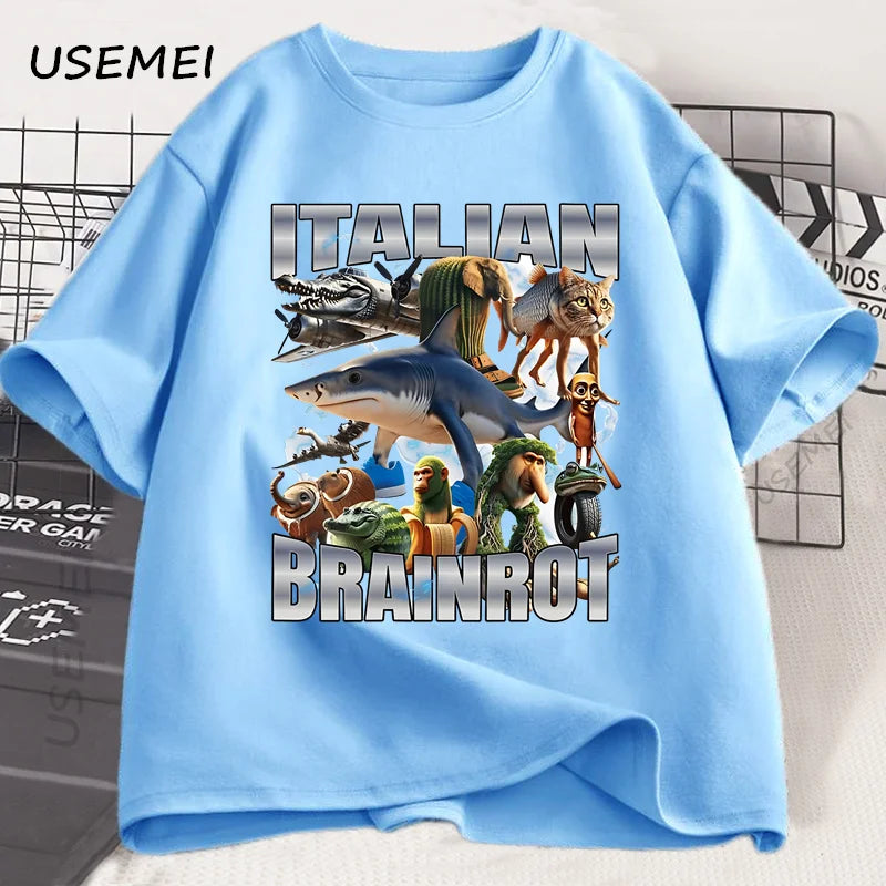 Italian Brainot T Shirt Funny Meme Graphic Tees Men Women Vintage T-shirt Trendy Cotton Summer Short Sleeve Y2k Streetwears