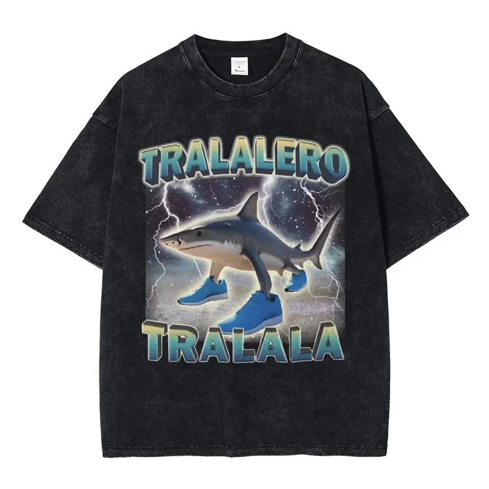 Italian Brainrot Funny Meme T-shirt Tralalero Tralala Tung Tung Tung Sahur Bombardiro Crocodilo Brr Brr Patapim Washed T Shirts