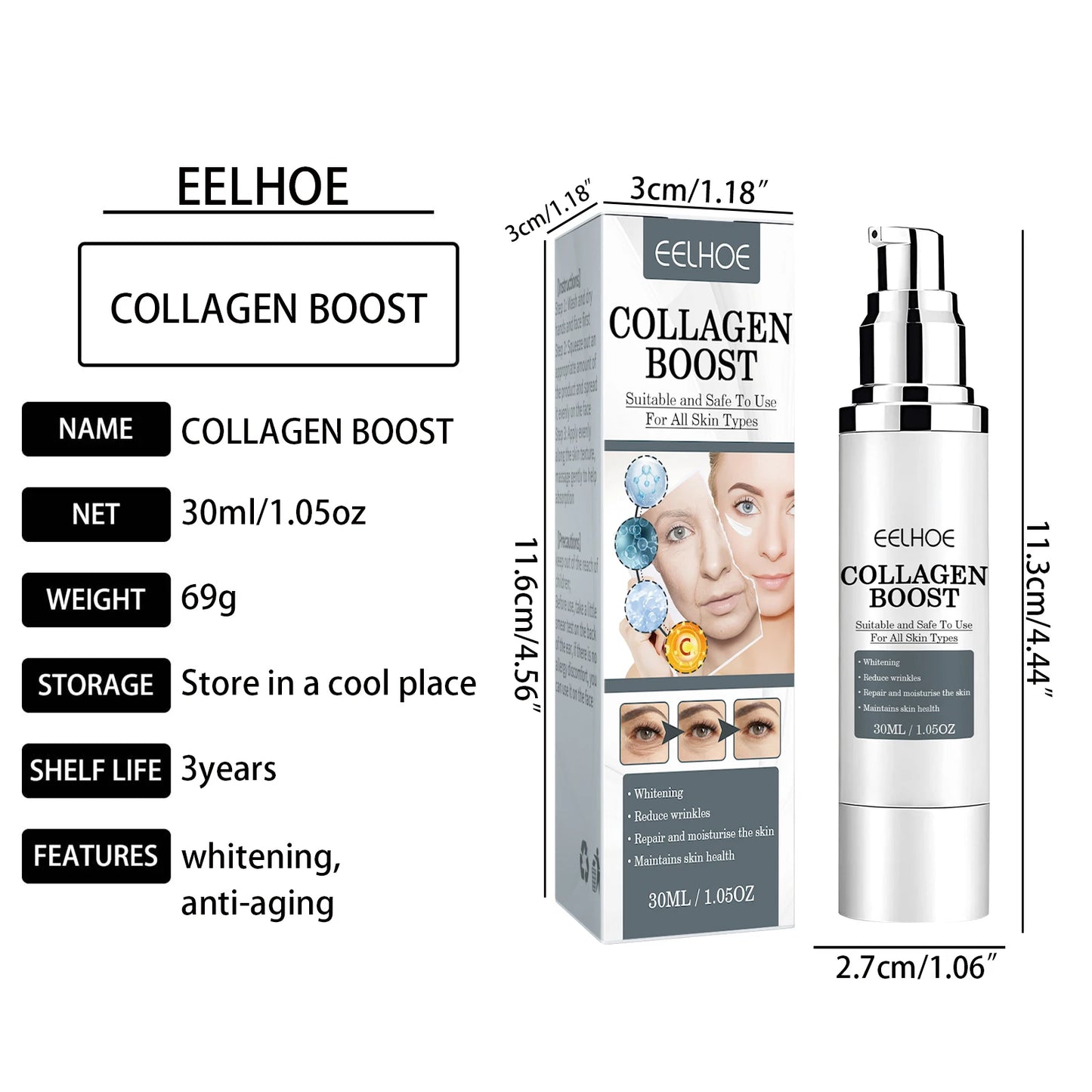 Collagen Booster Face Cream Moisturizing Firming Skin Care for Women Reduces Wrinkles Fine Lines 30ml Hyaluronic Acid Skincare