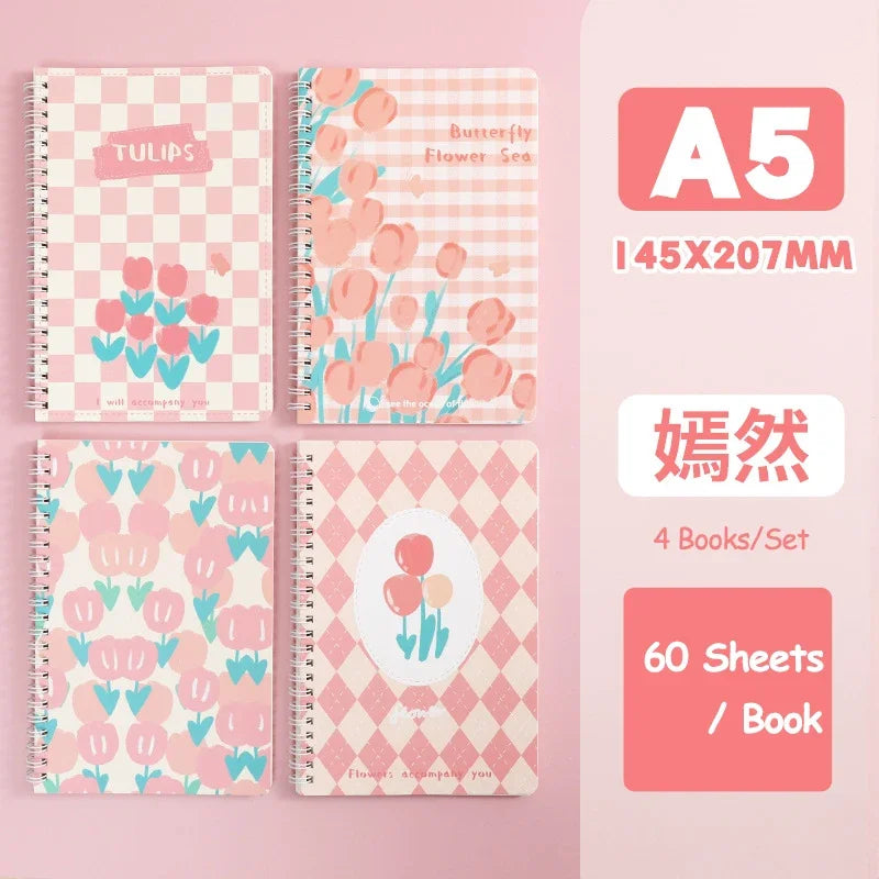 A5 Oil Painting Cover Coil Lined Notebook Set 1/2 Random Cute Books Kawaii Korean Stationery School Supplies for Students