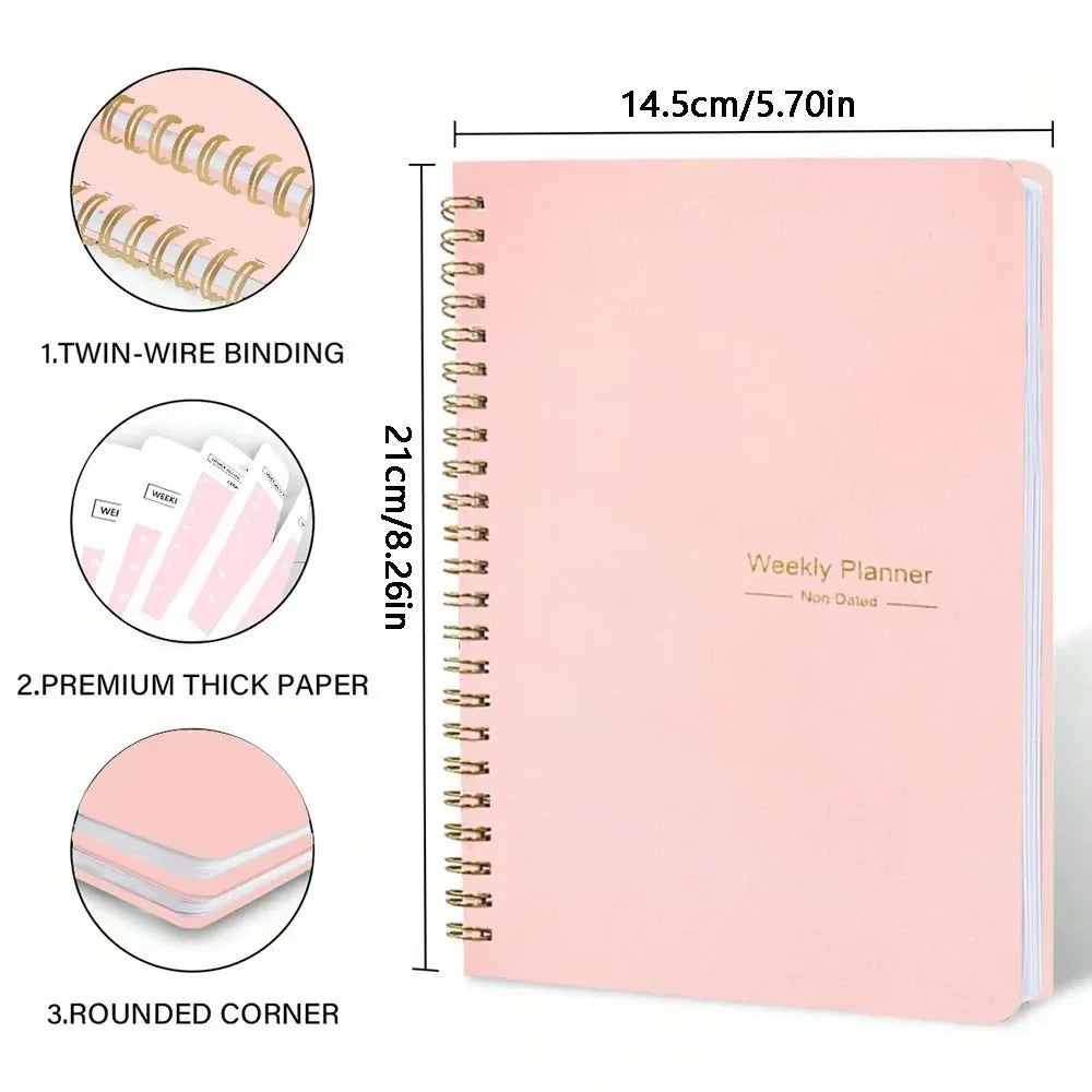 A5 Weekly Planner Coil Daily Planner Simple Stylish Portable Notebook for Study School Office Note-taking Budget Monthly Planner