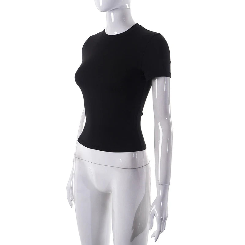 Spring New Short Sleeve T-Shirt Women Solid Simple Casual Soft All-Match Hot Basic Crop Tops Tees Summer Fashion