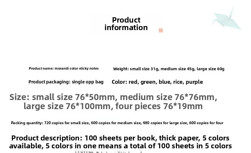 Morandi Sticky Notes Pastel Colored Memo Pads Index Tabs for Students School Office Stationery Removable Adhesive Notes