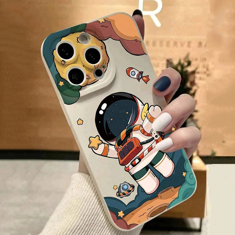 Cartoon Astronaut Phone Case For Xiaomi 13 12 11 Lite 5G 14 14T 13T 12T 12X Poco X7 X6 X5 X3 F5 F6 M6 Pro Shockproof Soft Cover