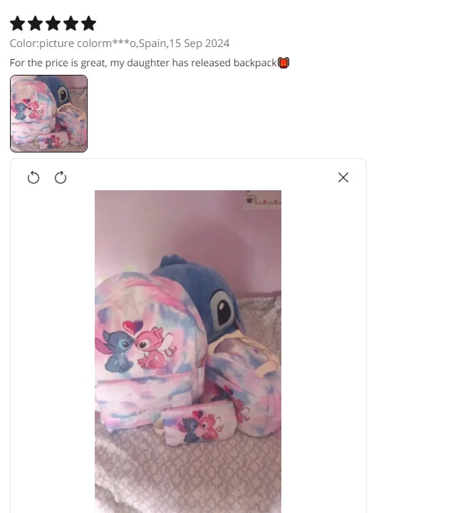 Lilo & Stitch Cartoon Backpack Set – 3-Piece Schoolbook Combo with Lunch Bag for Kids & Teens