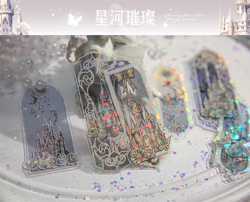 Fluorescent Dream Bookmark Set – 10pcs Kawaii PVC Page Markers & Message Cards for Stationery Lovers