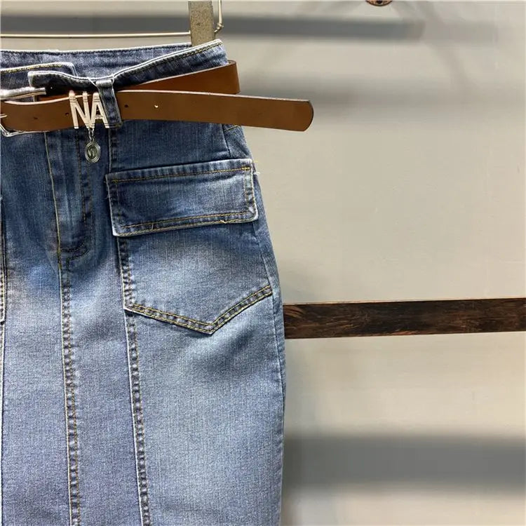 Female Jeans Skirts Coquette Chubby Midi Women's Denim Skirt Sexy New in Vintage Aesthetic Y2k 2024 Trend Summer A Line Casual V