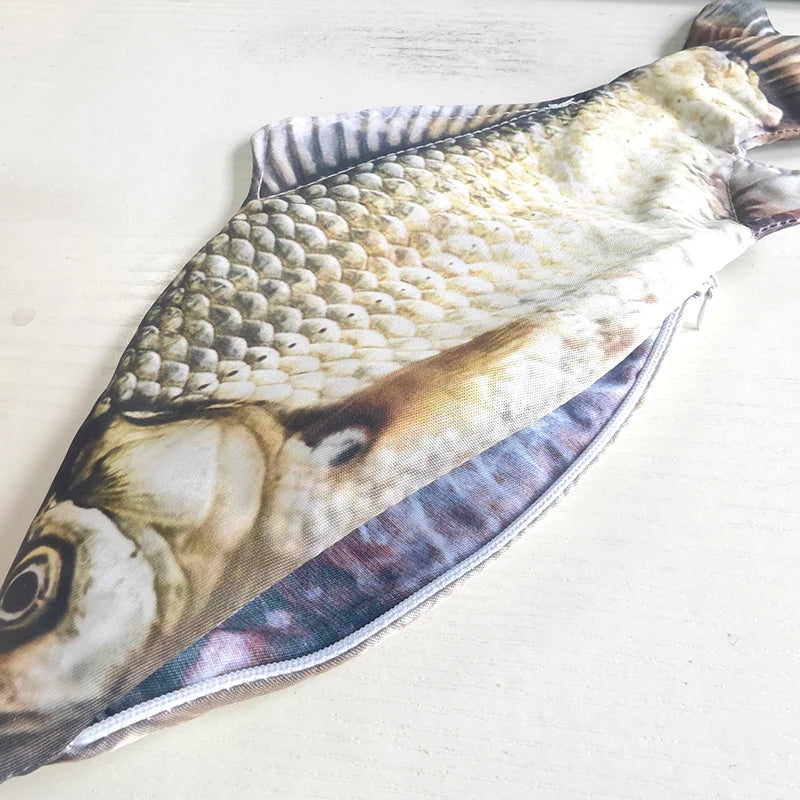 Realistic Crucian Carp Pencil Case – Fish-Shaped Zipper Pouch for School, Makeup & Back-to-School Stationery