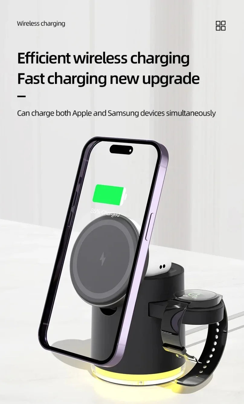 Fast Charging Dock Stand QI2 Wireless Charger Night Light 4 in 1 For Magsafe iPhone 16 15 14 Pro Max Airpods Pro 2-8 Apple Watch