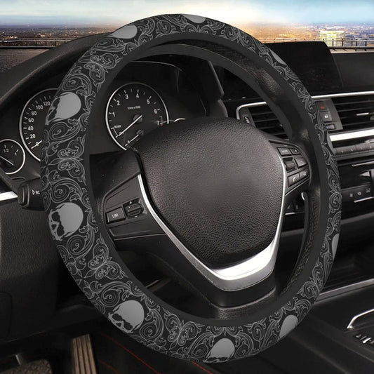 Skull Retro Steering Wheel Cover Car Accessories Decor Anti-Slip Neoprene Auto Steering Wheel Covers Protector Universal 15 Inch