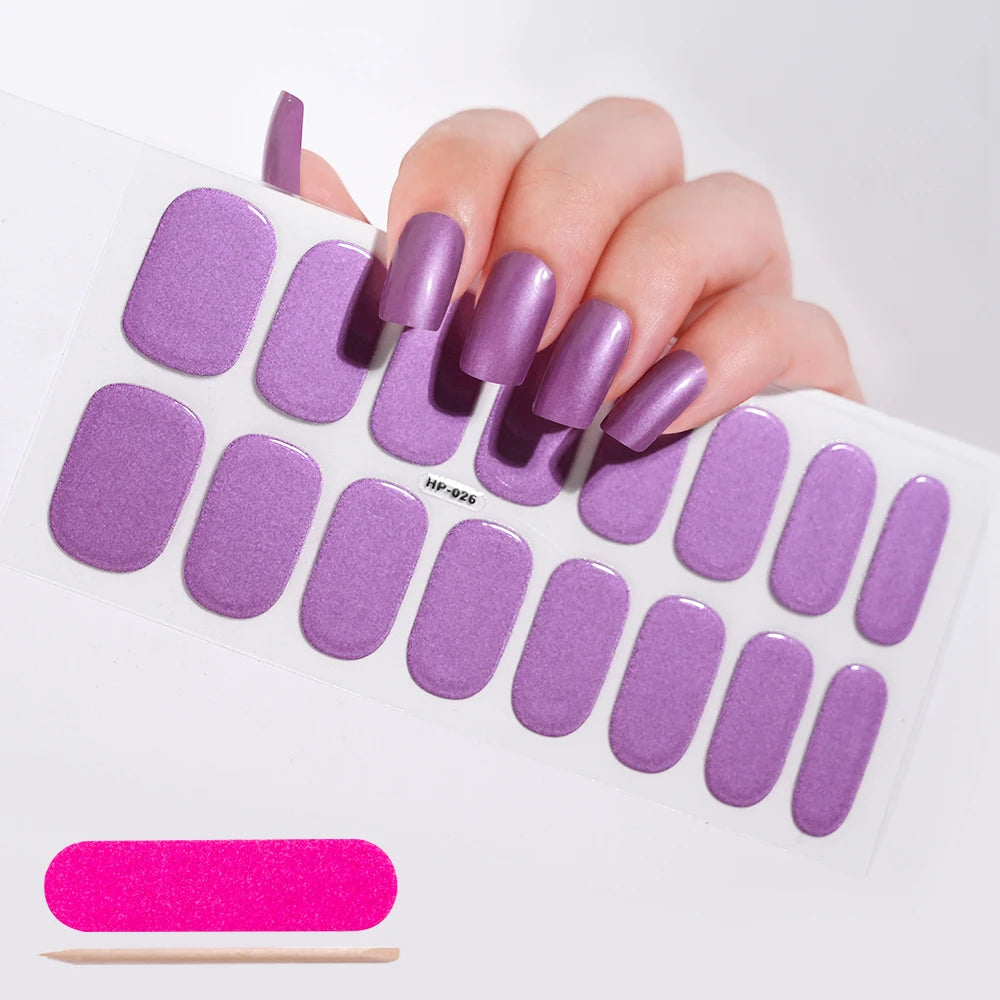 Semi-Cured Gel Nail Wraps – 16 Oval Tips with Solid Colors + File & Stick Kit