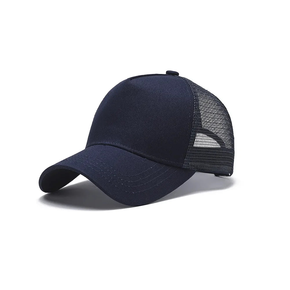Custom Logo Print Basic Solid Color Mesh Breathable Baseball Cap Summer Sunshade Mesh 5 Panels Truck Driver Cap Wholesale