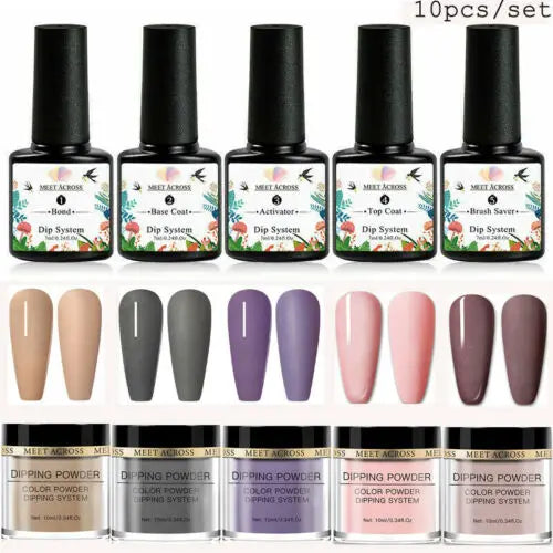 8 Colors Dip Powder Nail Set – Classic Nude Pink & Glitter Collection for DIY Salon Nails