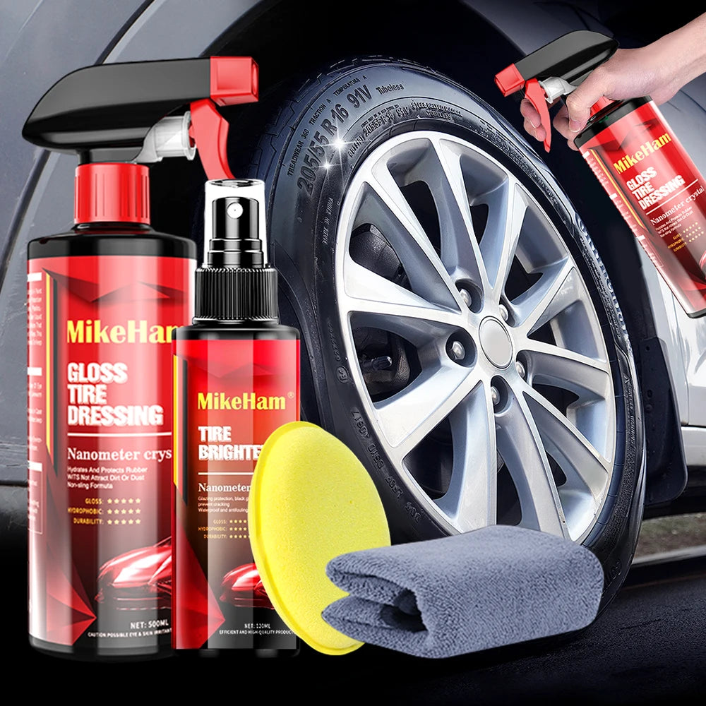 MikeHam Car Tire Shine Dressing Spray Long Lasting High Gloss Tire Coating Care Black Wet Look UV Protection & Waterproof 500ml