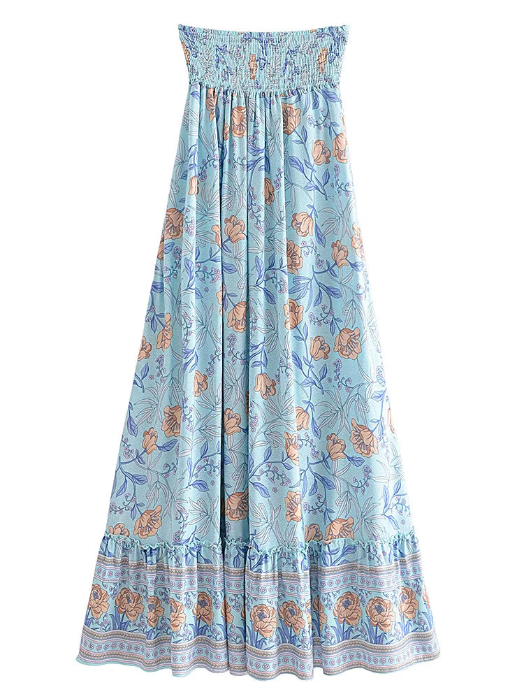 Vintage Chic Summer Fashion Women Floral Print Beach Bohemian Long Skirts High Elastic Waist Maxi  A-Line Boho Skirt Femme