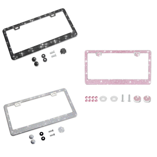 Shering Bling Glitter License Plate Frame, 1 Pack Sparkly Frames with Bedazzled Diamond Acrylic Crystals - Stylish Car
