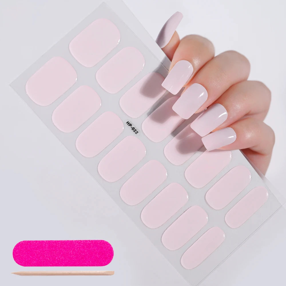 Semi-Cured Gel Nail Wraps – 16 Oval Tips with Solid Colors + File & Stick Kit
